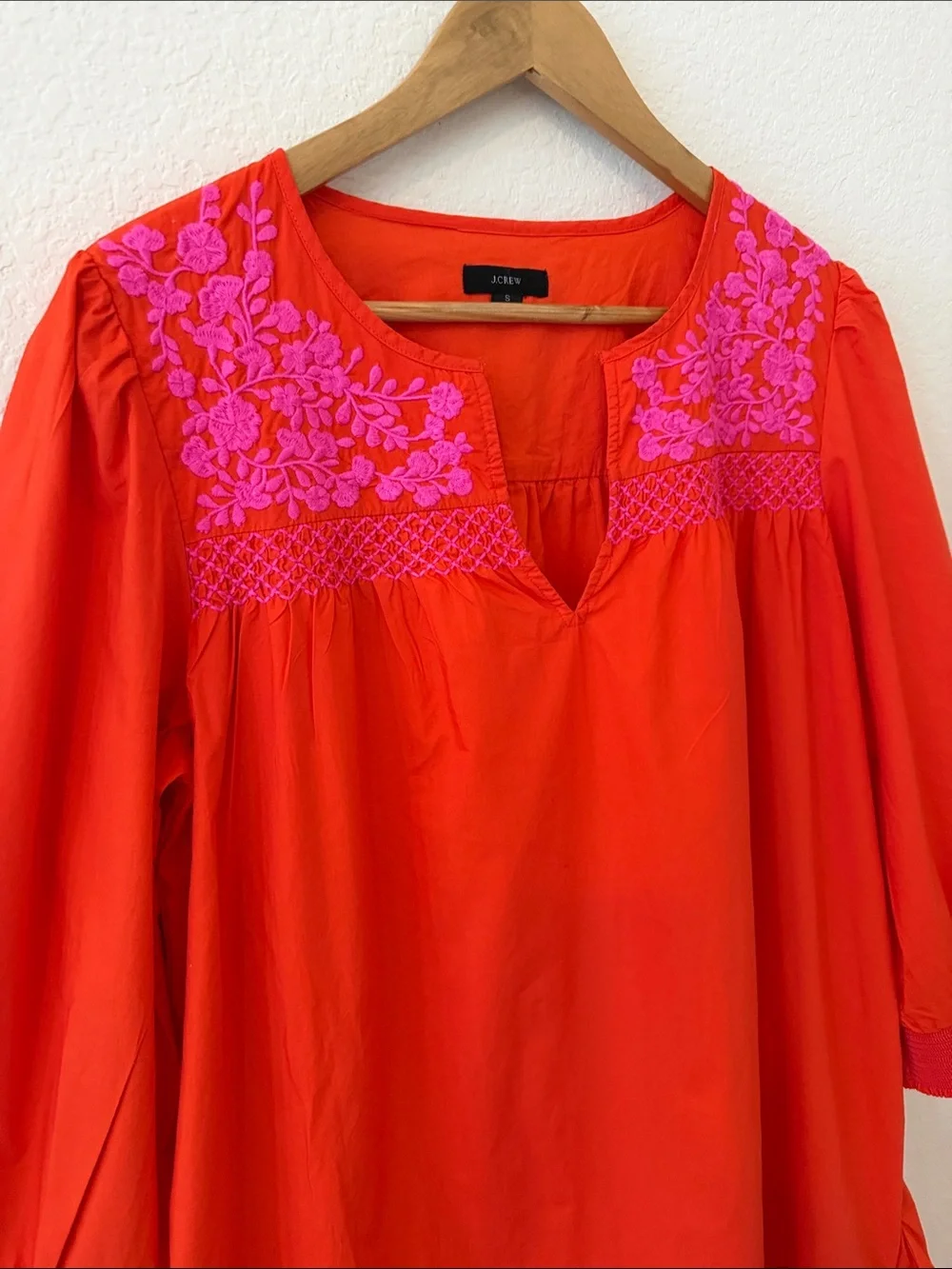 J.Crew Leda Embroidered Oversized S Popover Ruffle Dress Orange Pink
